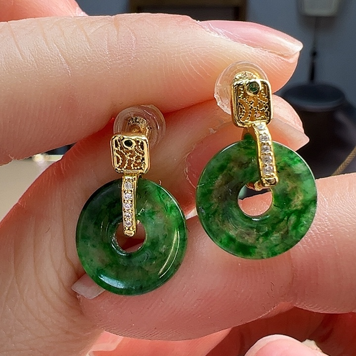 翡翠耳饰银S925镶嵌耳饰