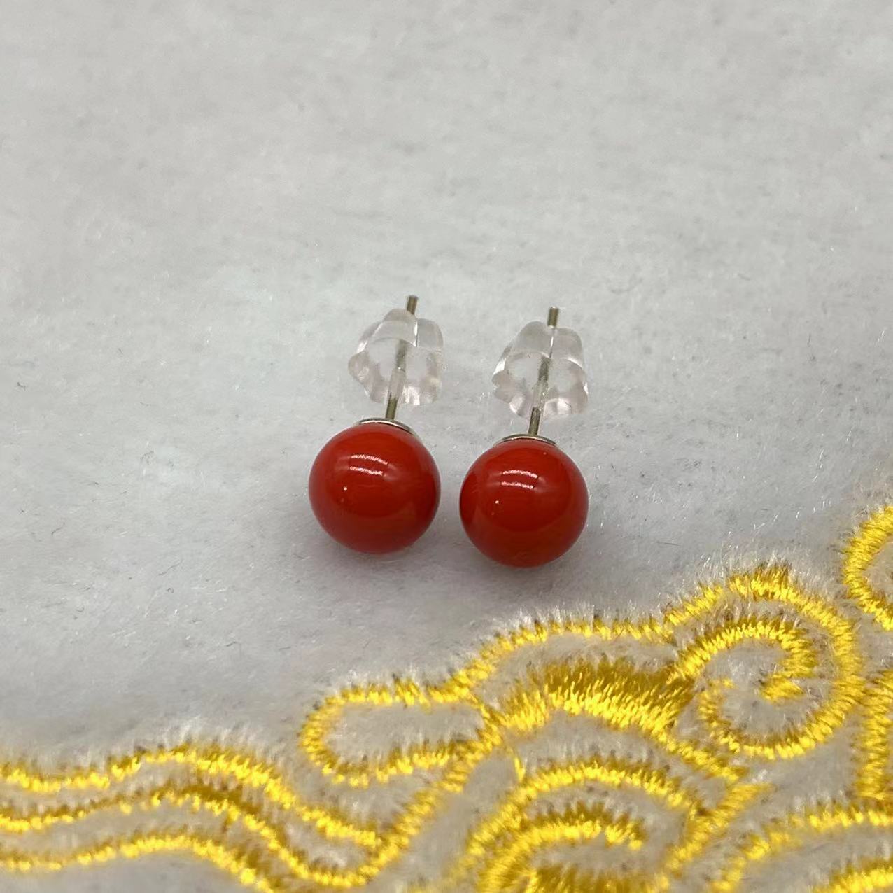 红沙 圆珠百搭 时尚气质珠珠耳钉 耳坠