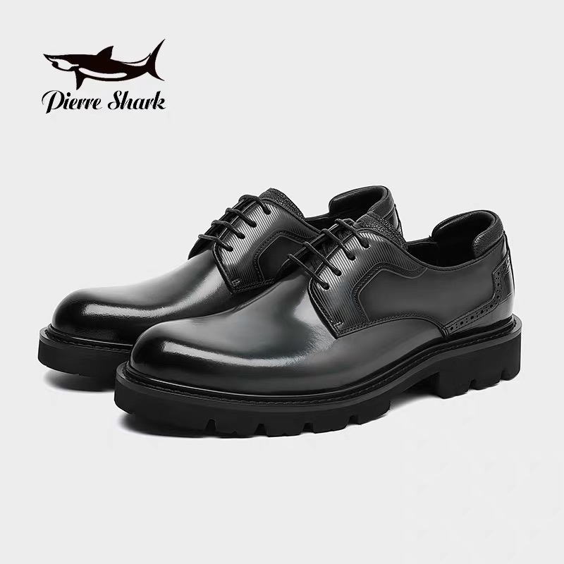 XL大底➕头牛开边珠 Pierre Shark鲨鱼男商务软底轻便真皮鞋Y68102