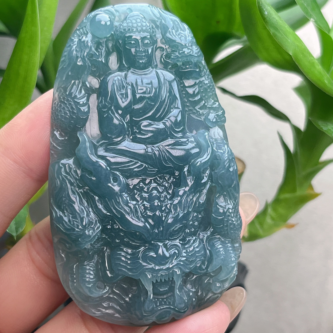 翡翠a货九龙阿弥陀佛狗猪守护神70.5•43*7.8