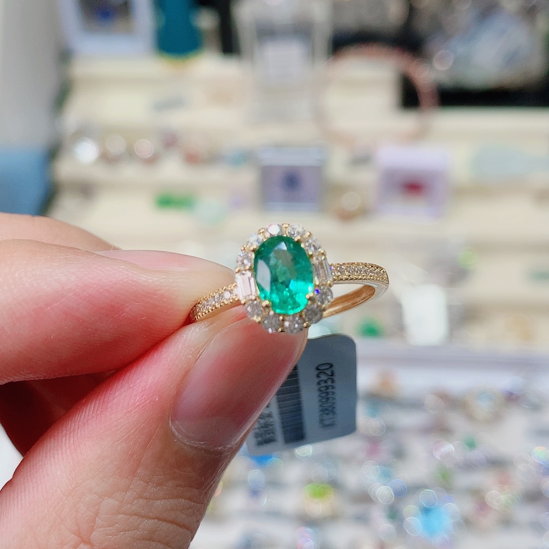 戒指银S925镶嵌祖母绿