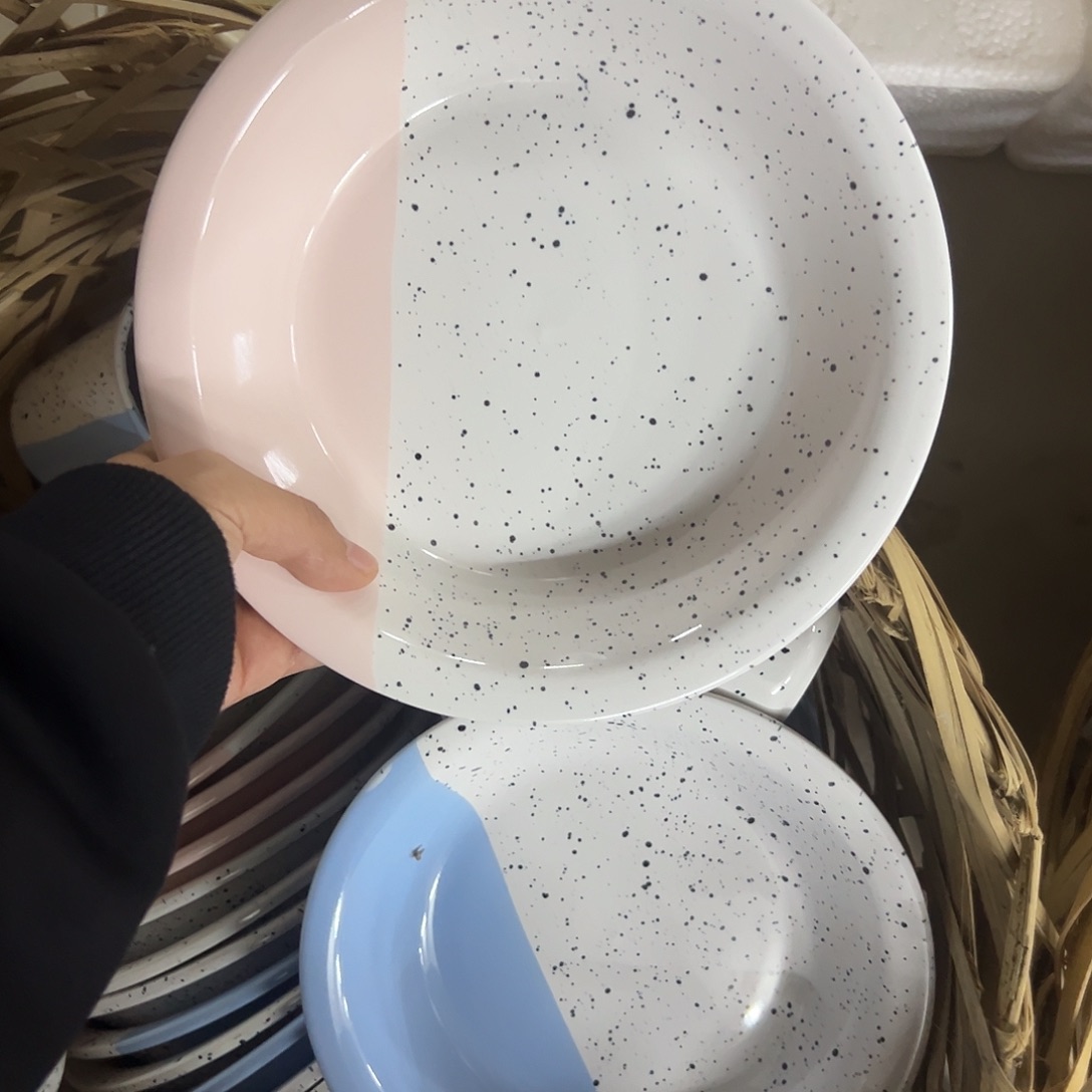 搪瓷微瑕粉泼墨加蓝泼墨盘一组