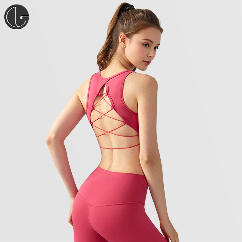 韩版圆领瑜伽服性感交叉绑带美背辣妹上衣修身显瘦户外运动背心女