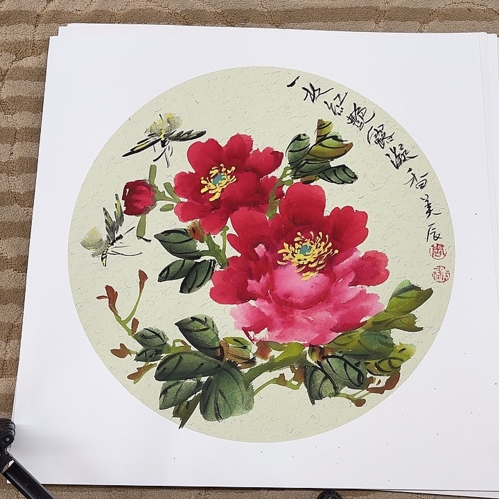 国画花鸟和蝴蝶在水中50.50