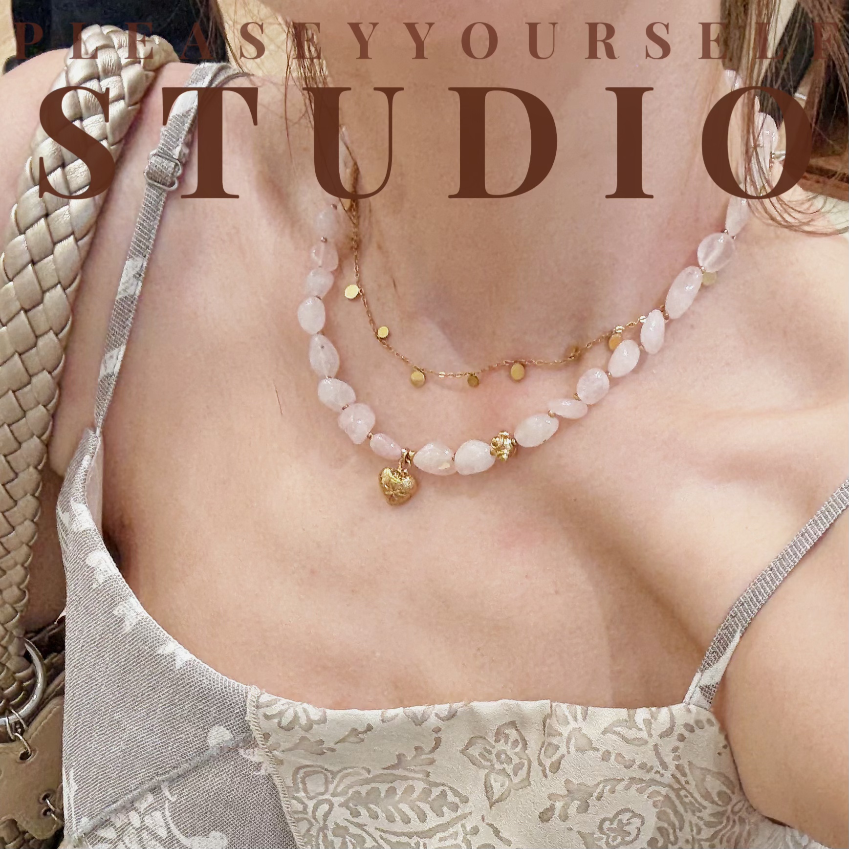 黄铜项链  「粉月亮」夏苒原创设计淡粉清透颗粒感时尚项链