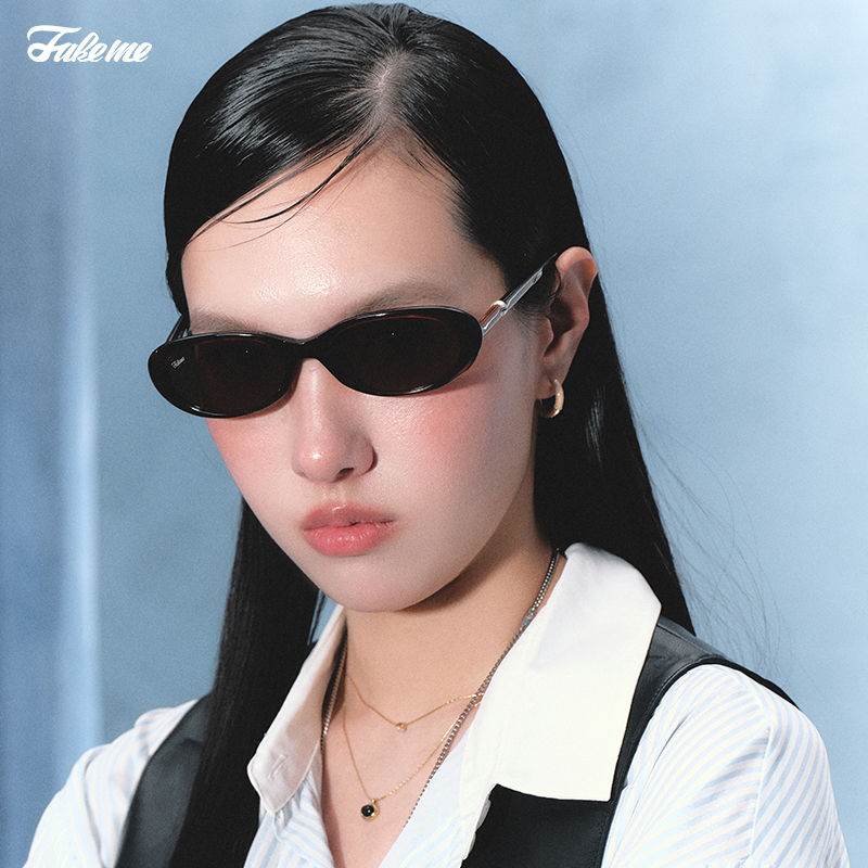 Fakeme质感板材轻奢椭圆框墨镜防紫外线女美式ins如意eightball
