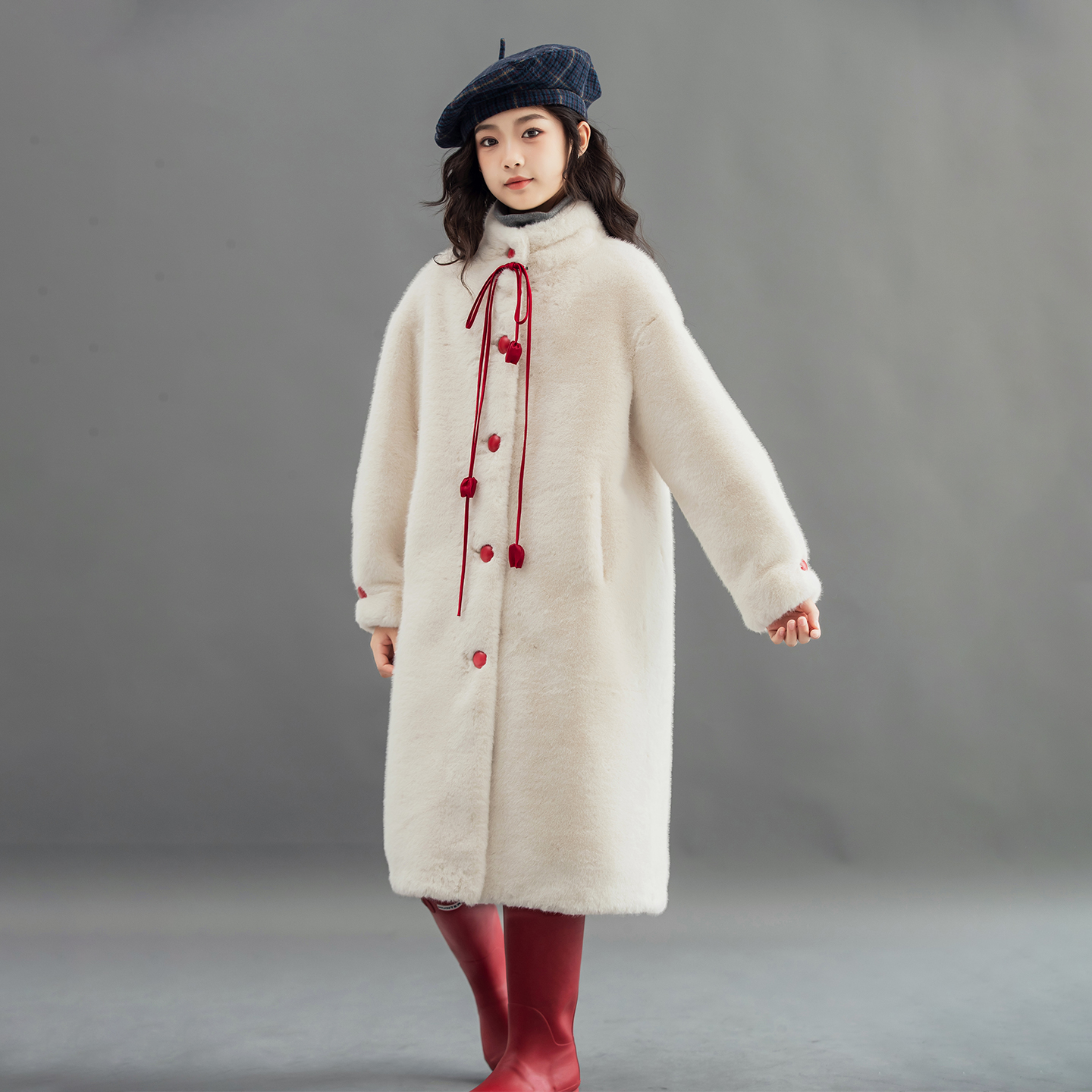 女童仿皮草大衣2025秋冬新款儿童精仿水貂绒外套长款立领加厚保暖