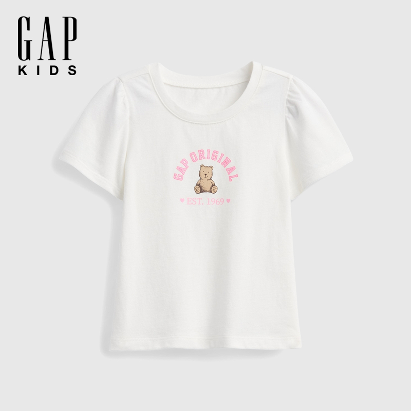 Gap女幼童2025夏季新款纯棉小熊印花logo短袖T恤儿童装美版778402