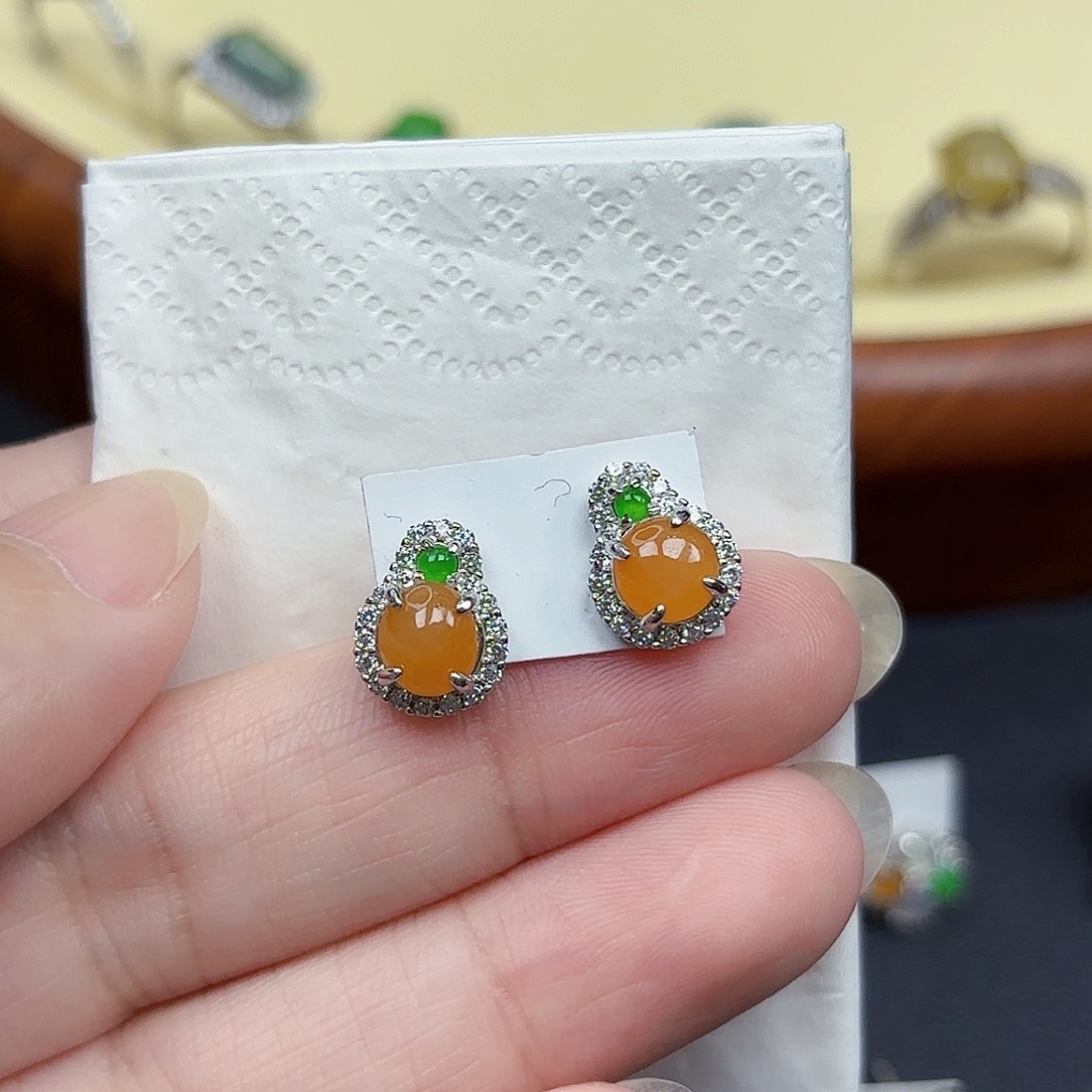 翡翠耳饰银S925镶嵌耳饰