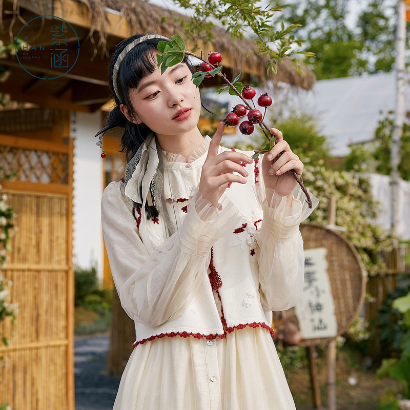 【小鱼丸子专属】紫涵针织刺绣花边开衫马甲女春季新款Z4Z06DS099