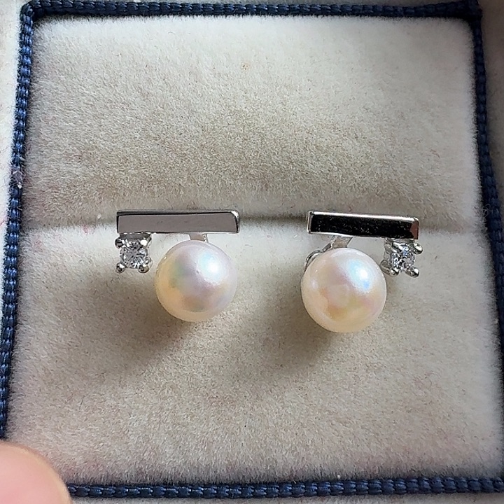 海水珍珠银S925镶嵌耳饰6-7mm