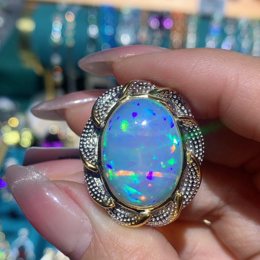 欧泊戒指银S925镶嵌福利