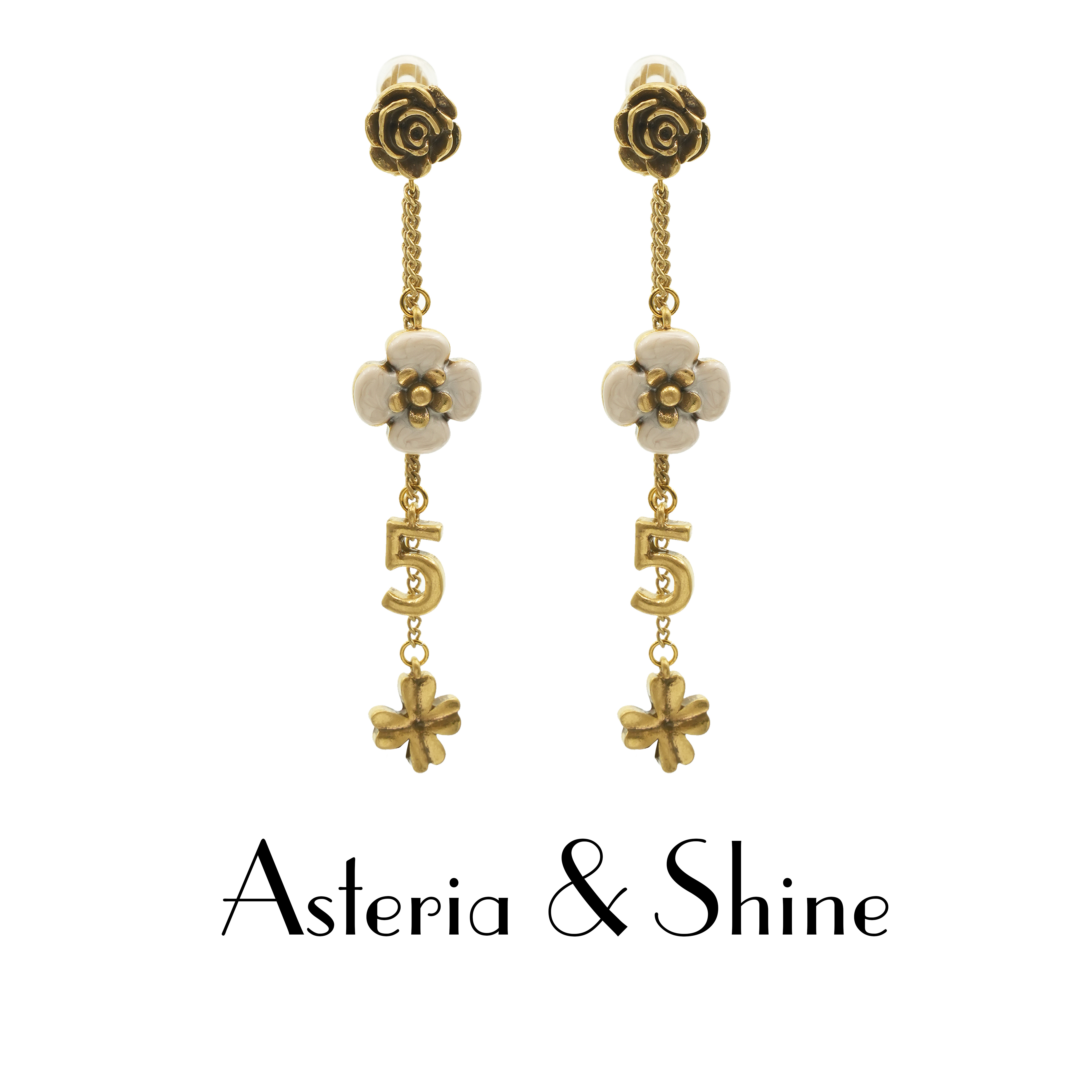 合金珐琅耳饰 22286白色花朵长款耳夹法式小众简约气质宫廷风饰品