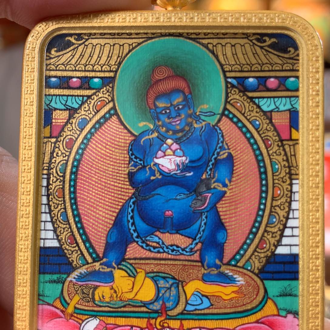 吊坠热贡纯手绘唐卡黑财神（宽太加）