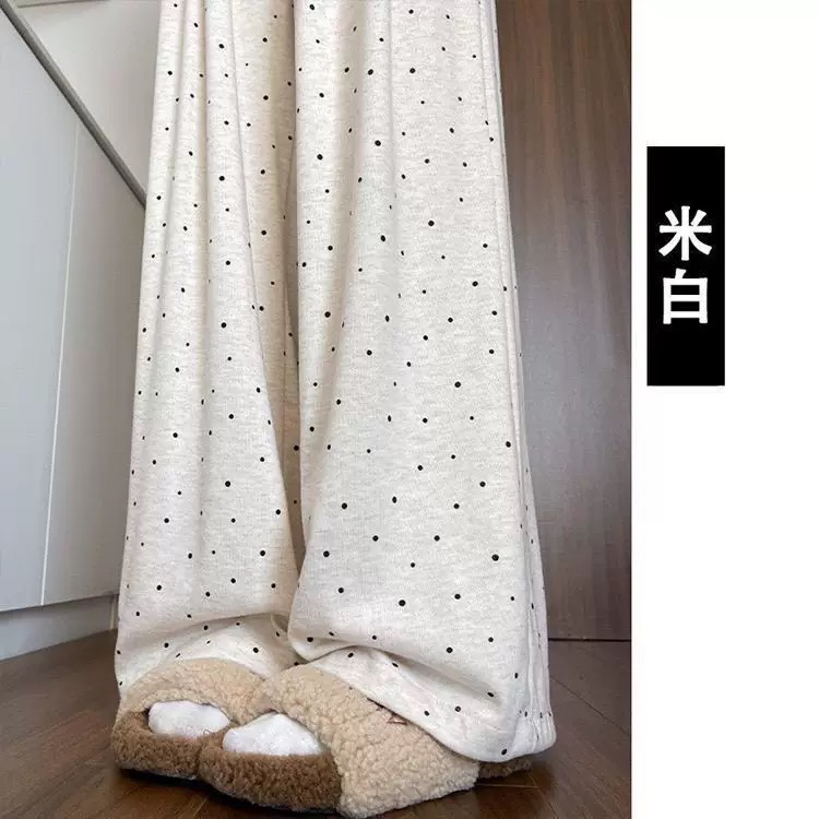 波点休闲糯米裤女秋季新款显瘦遮胯宽松慵懒风