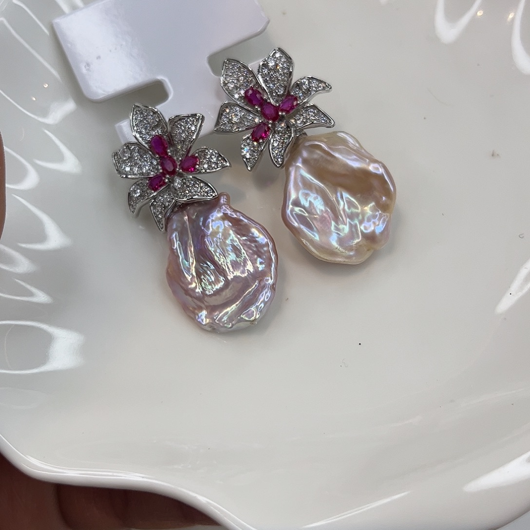 合金淡水珍珠耳饰
