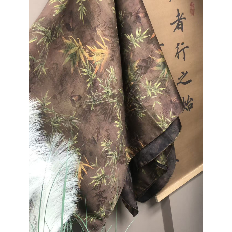 【竹间蝶影】140*140 新中式国风女士披肩丝巾S-771