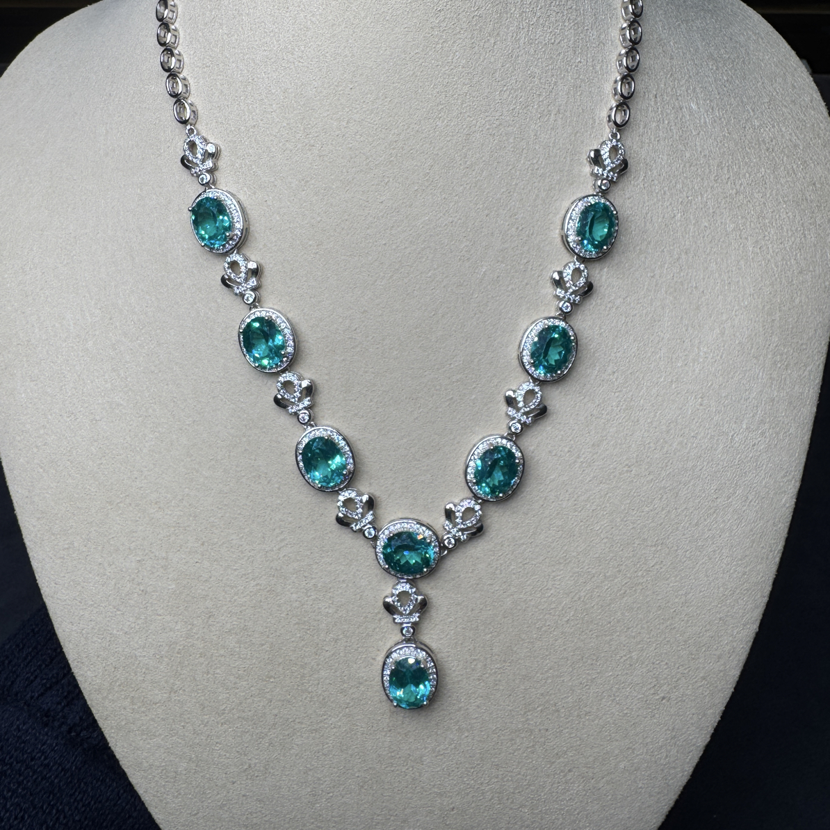 意式重工豪镶款式S925银双色霓虹蓝套链