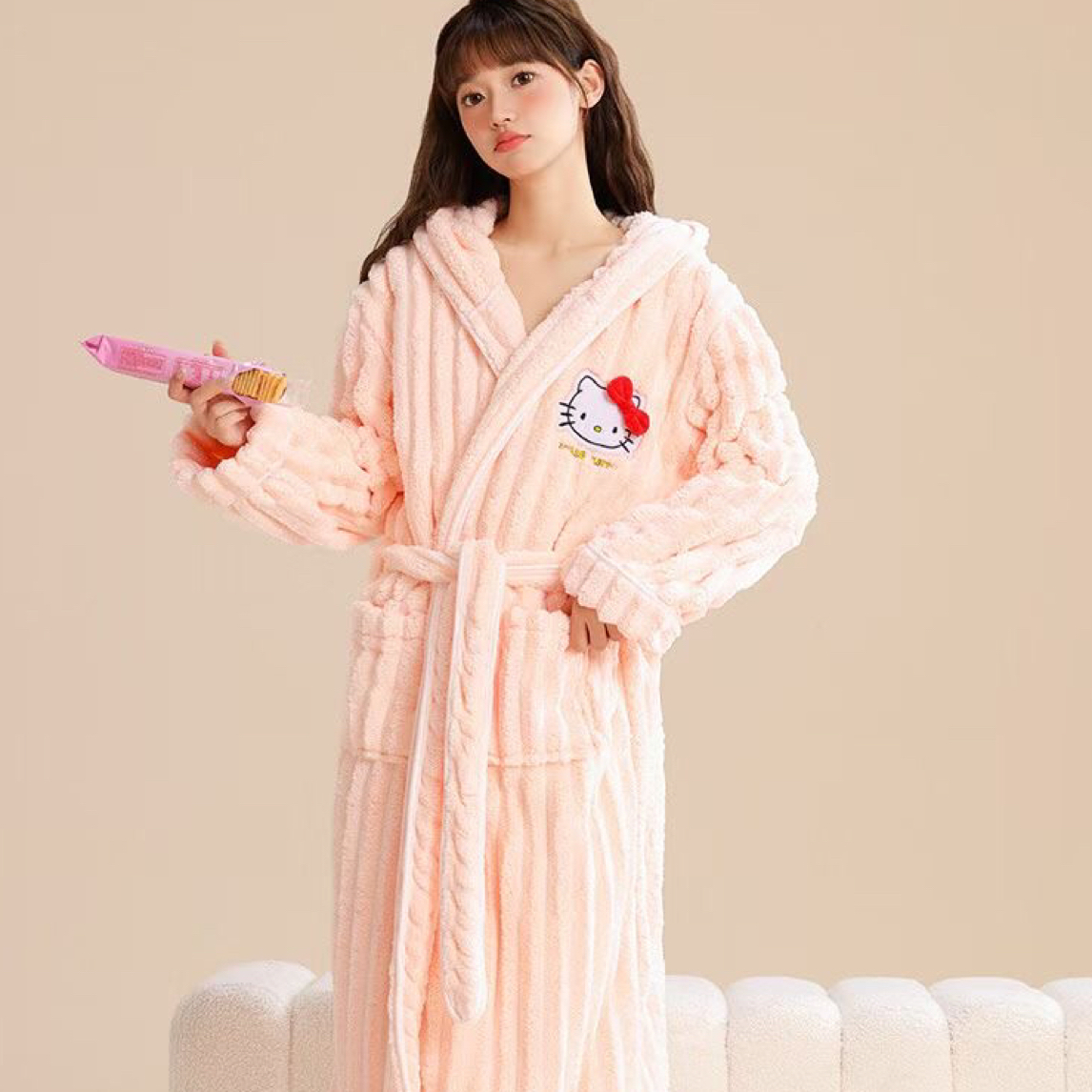 女士秋冬款加厚加绒长款珊瑚绒浴袍洗完澡穿的睡衣