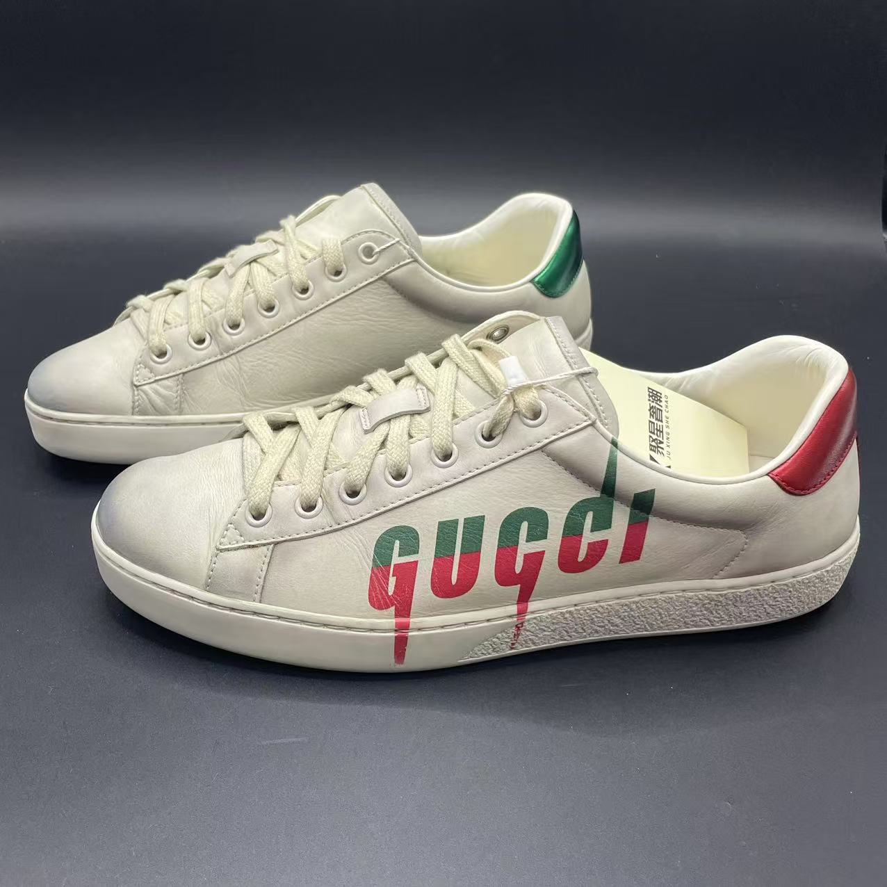 95新 GUCCI/古驰 男士白色刀锋LOGO印花板鞋41欧码 dd998m