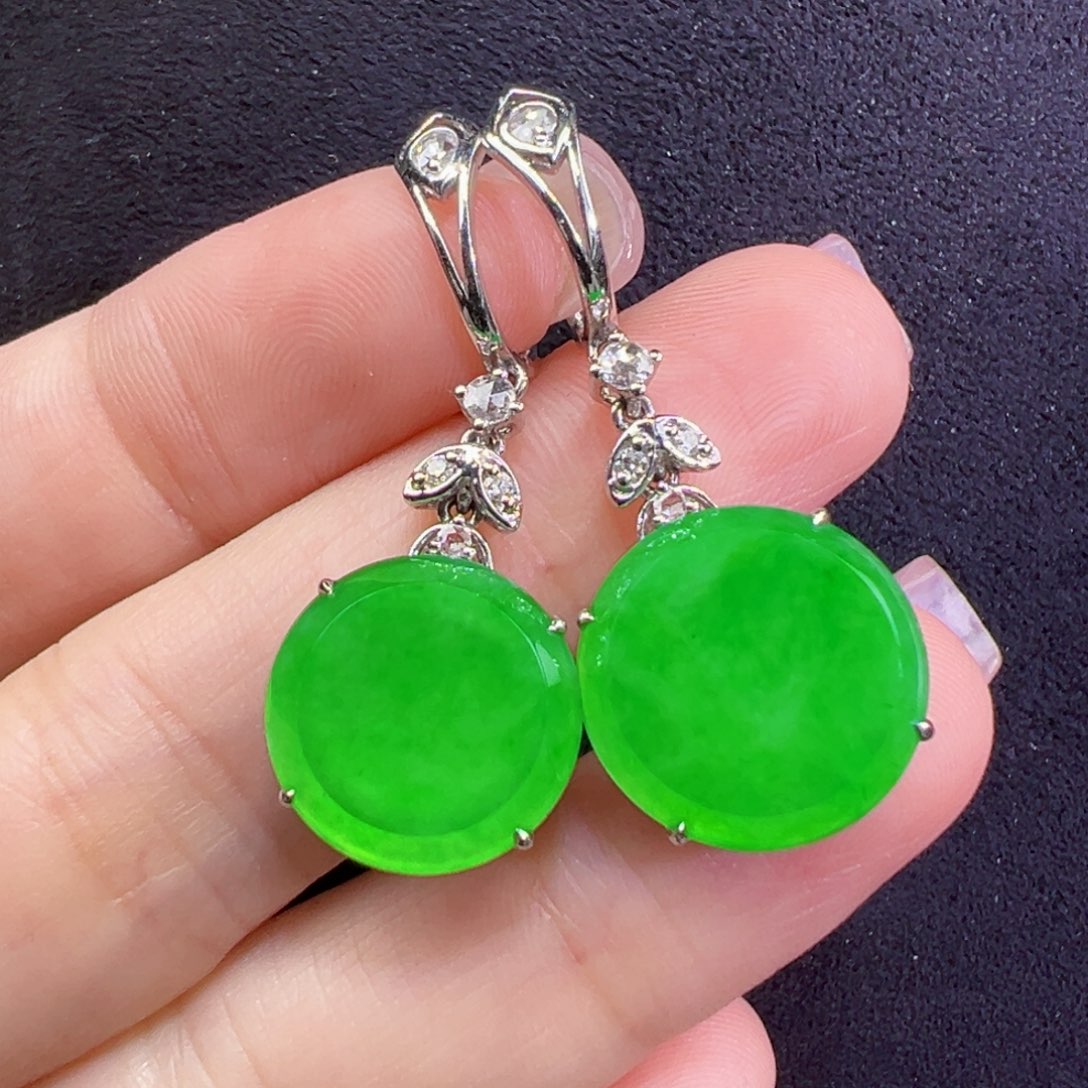 翡翠18K金镶嵌耳饰耳坠