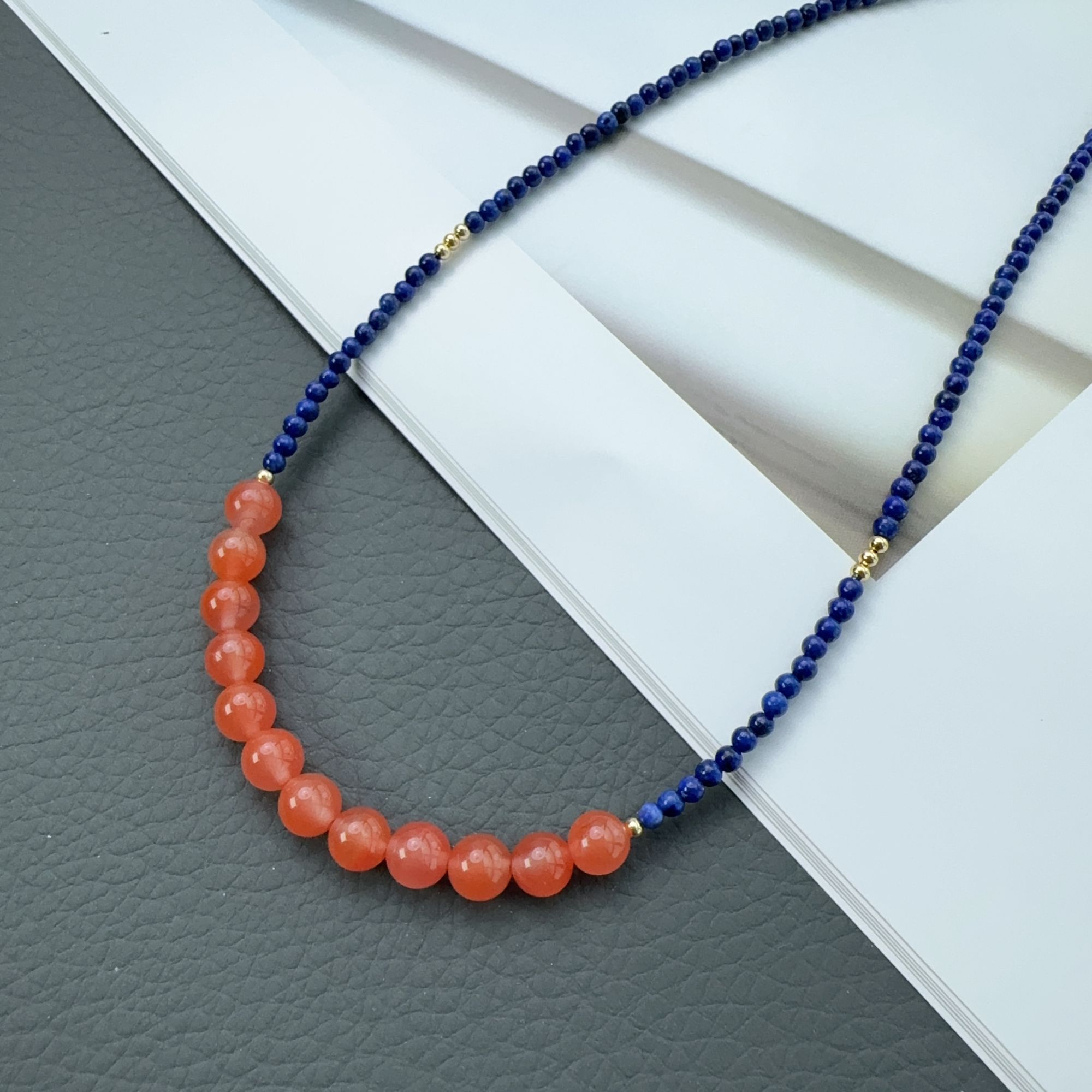 青金石南红玛瑙设计款项链3mm