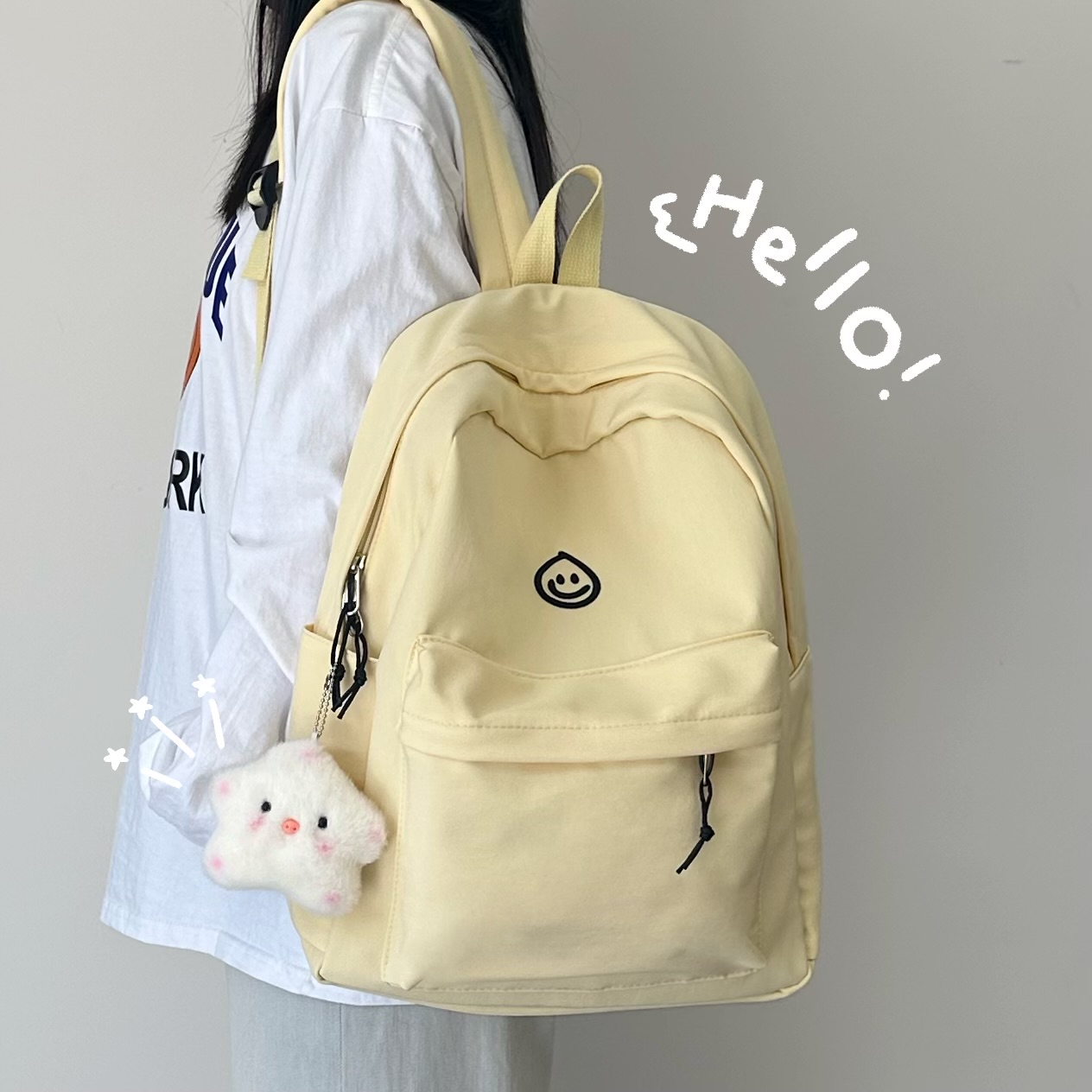 书包女ins日系简约纯色背包初中生高中生大学生百搭大容量双肩包