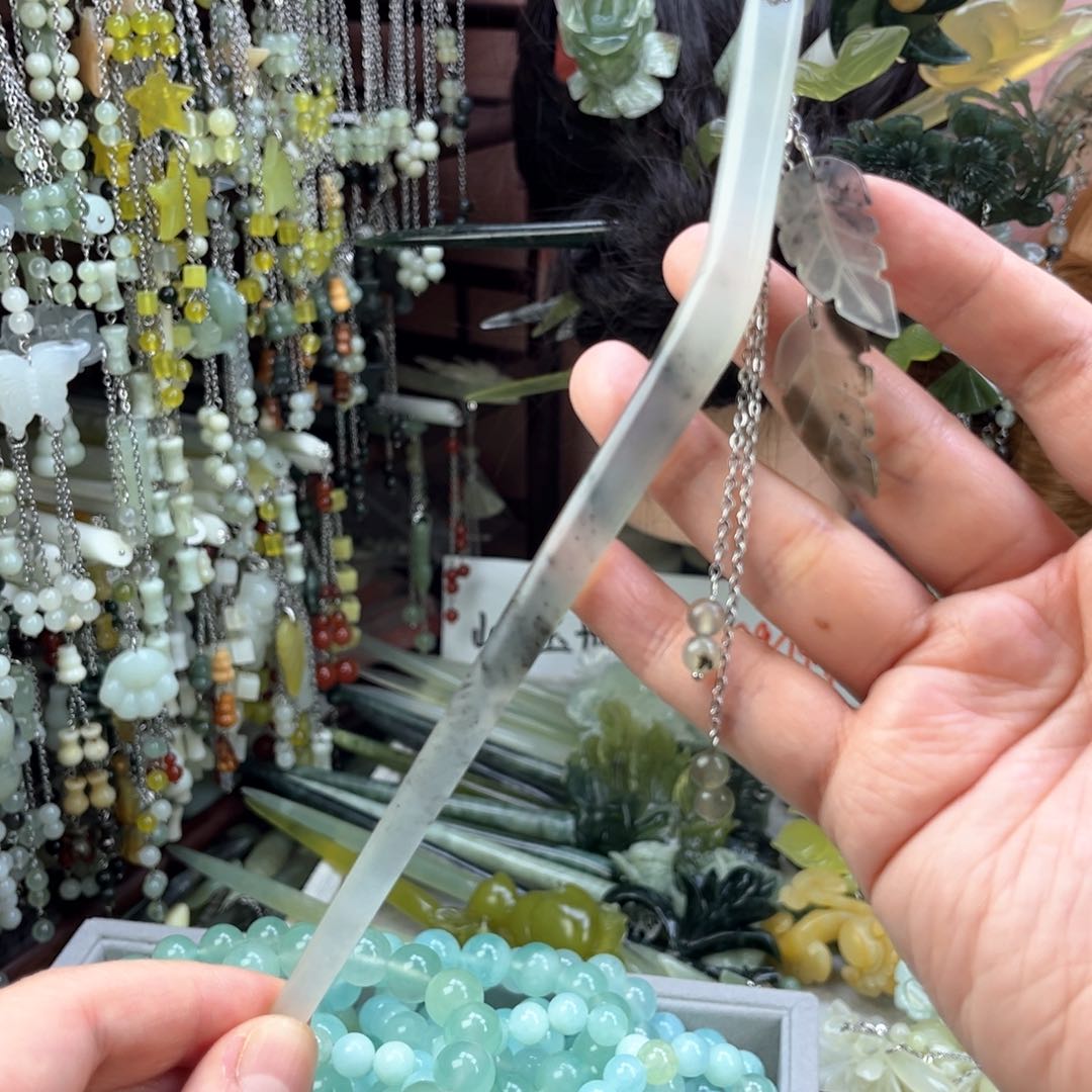 蛇纹石玉发饰未镶嵌默认微瑕岫玉发簪