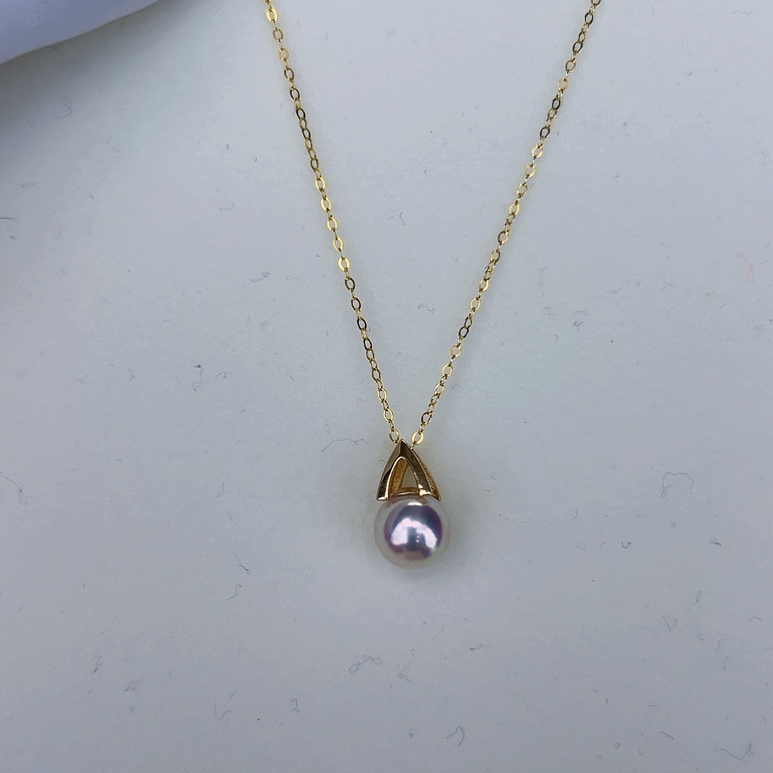 海水珍珠海水akoya M家吊坠8-9mm18K金镶嵌