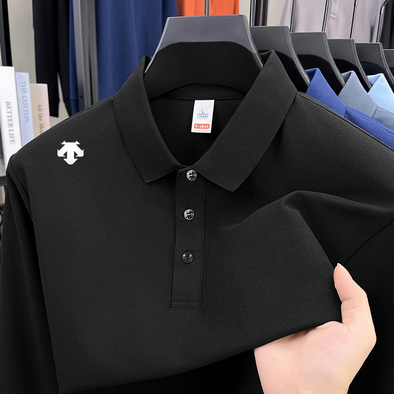 【海外撤柜】春秋新款长袖男士商务纯色POLO衫简约时尚翻领休闲上衣