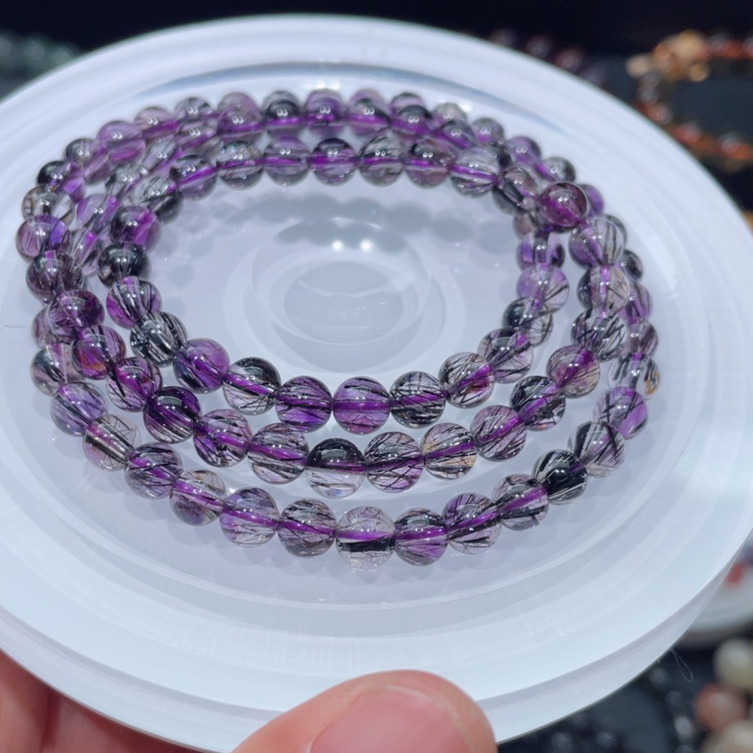水晶手链未镶嵌紫超七手链，晶体通透