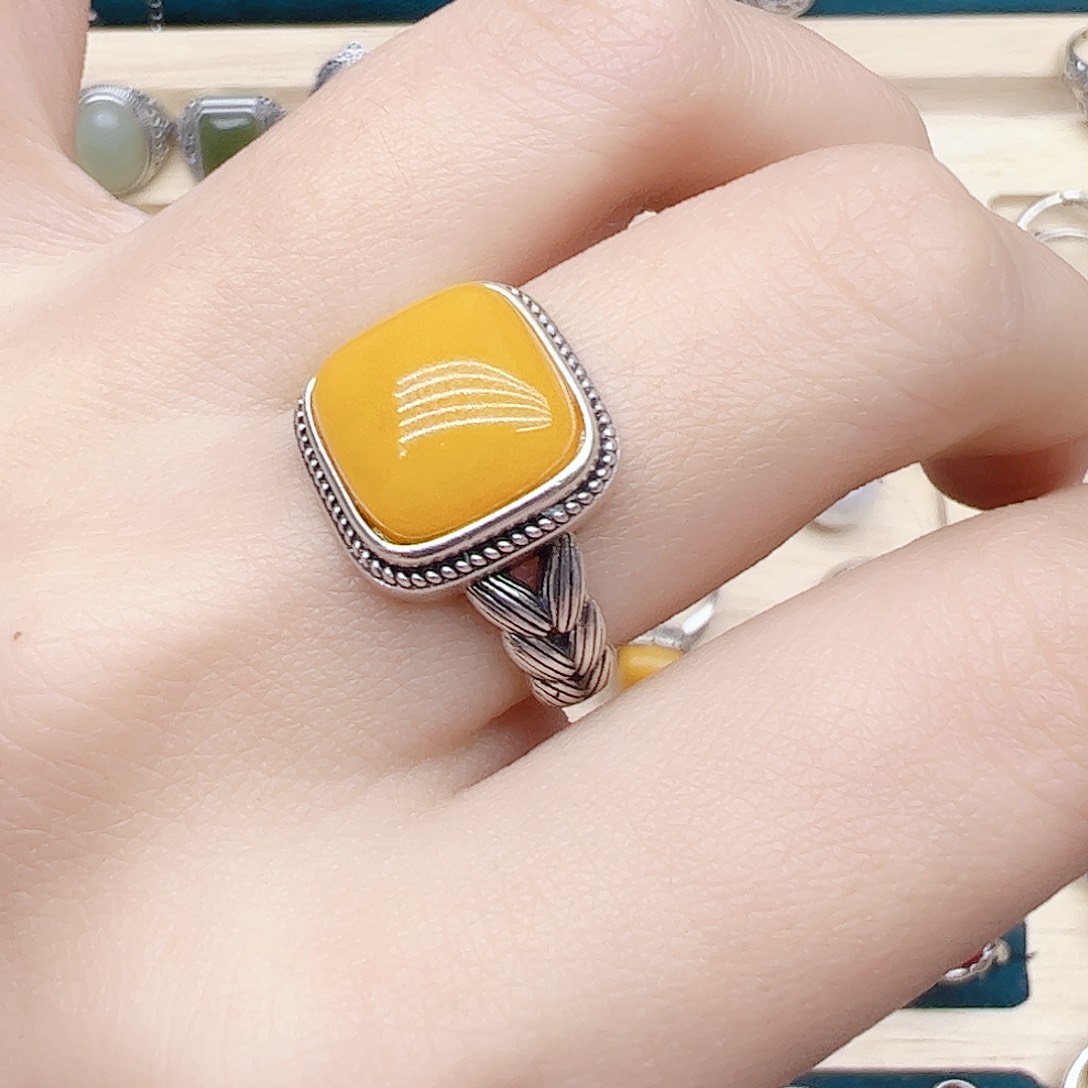 蜜蜡戒指银S925镶嵌，