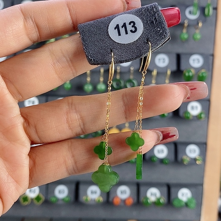 和田玉耳饰18K金镶嵌