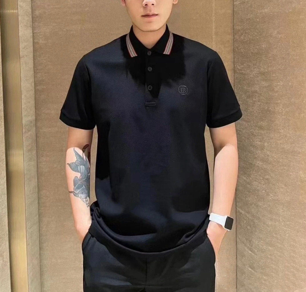 未使用 BURBERRY/博柏利 男士格纹黑色胸口字母刺绣 短袖polo