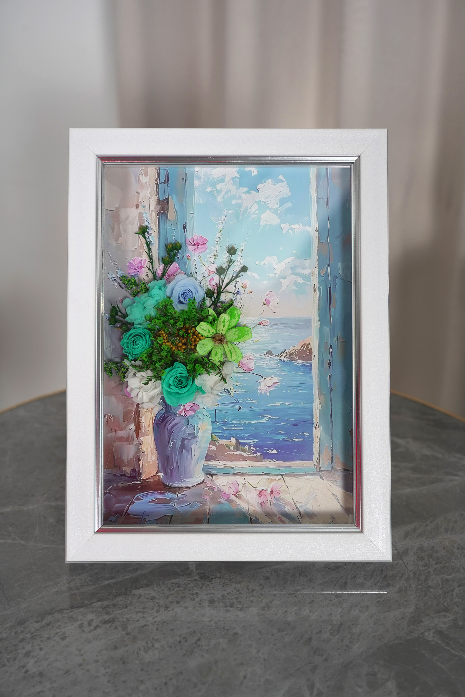 海天一色●34X25.5白框抽象花卉油画餐厅卧室装饰画简约永生花摆件