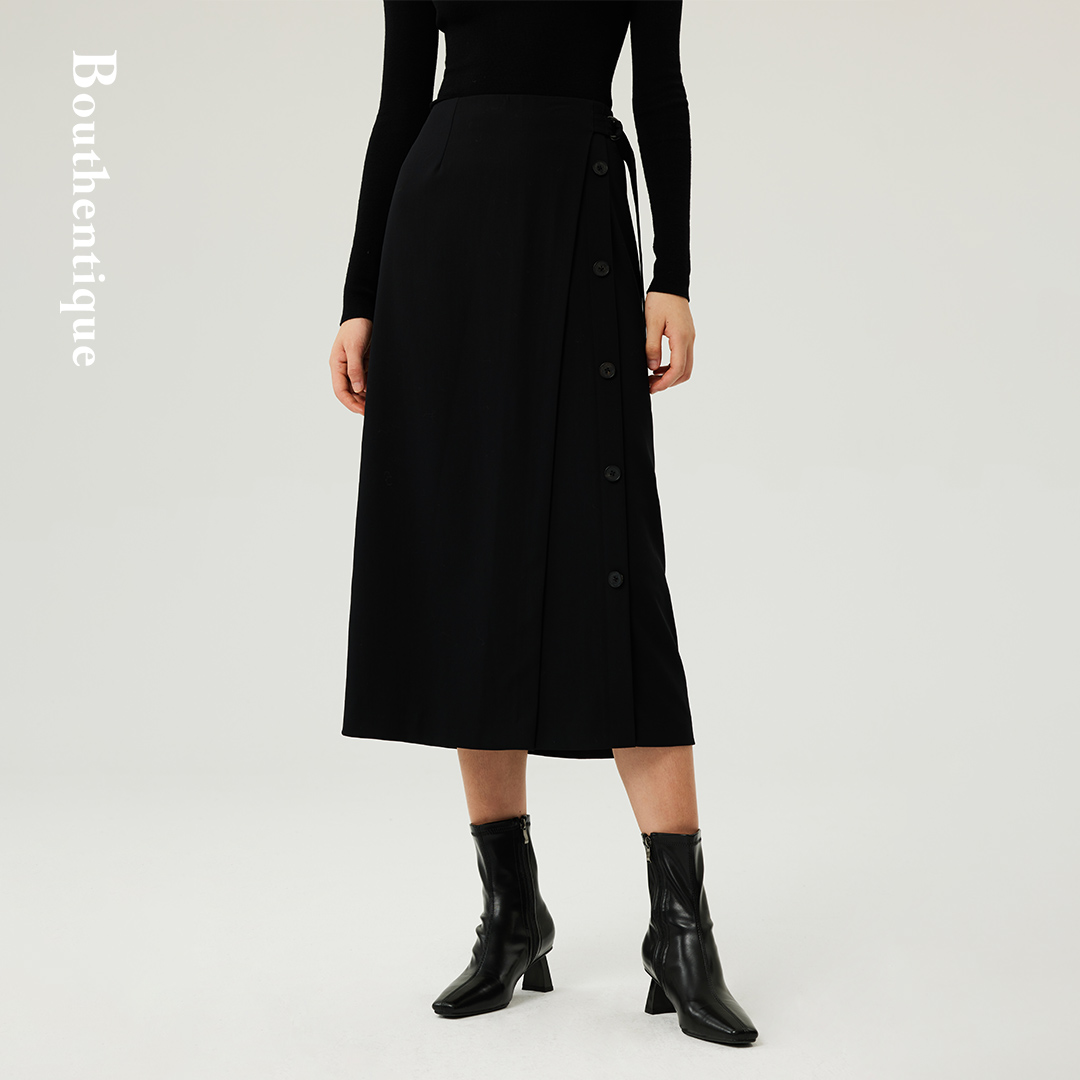 澳洲美丽诺羊毛前片层次长裙223421S1M24