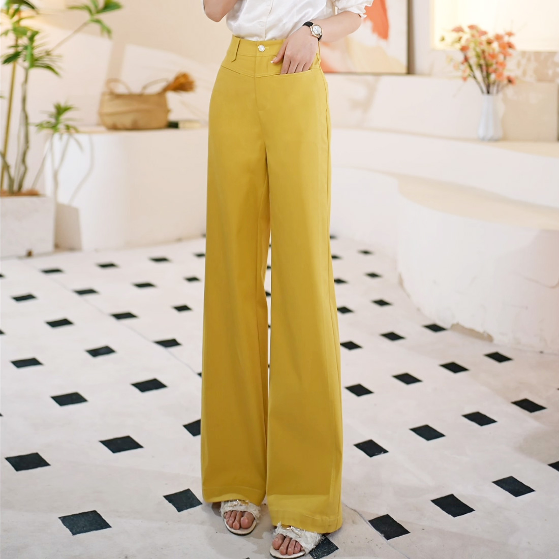 【莱赛尔天丝棉】A版风阔腿裤减龄高腰垂感百搭显瘦筒喇裤25117