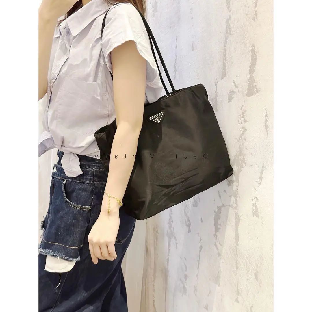 95新 Prada/普拉达 大吉中古/Prada普拉达黑银30双肩带托特包
