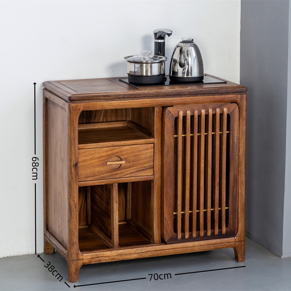 胡桃木竹意茶水柜新中式实木茶台餐边柜客厅边柜角几桌子置物茶柜