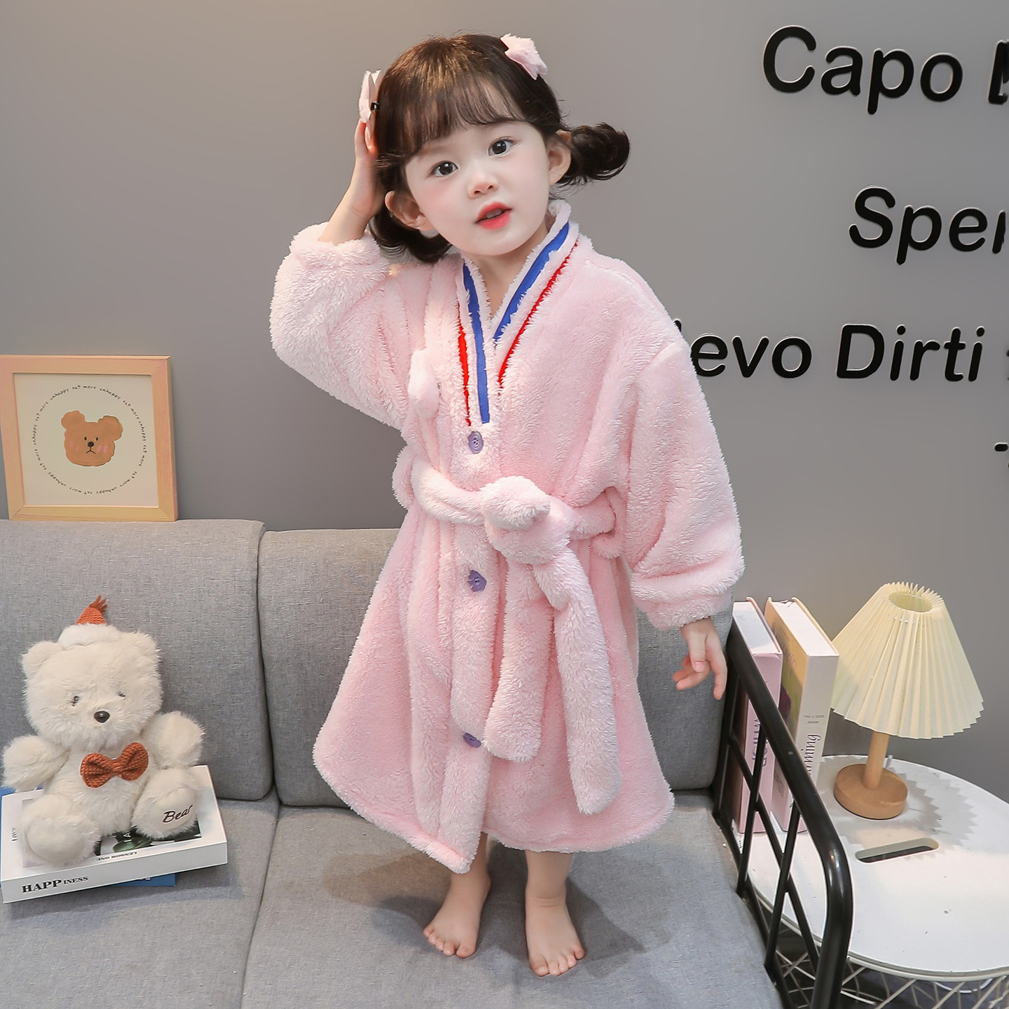 女童珊瑚绒睡袍秋冬新款儿童加厚法兰绒睡衣宝宝冬季洗澡吸水浴袍