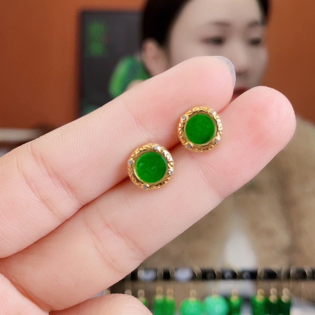 翡翠银S925镶嵌耳饰