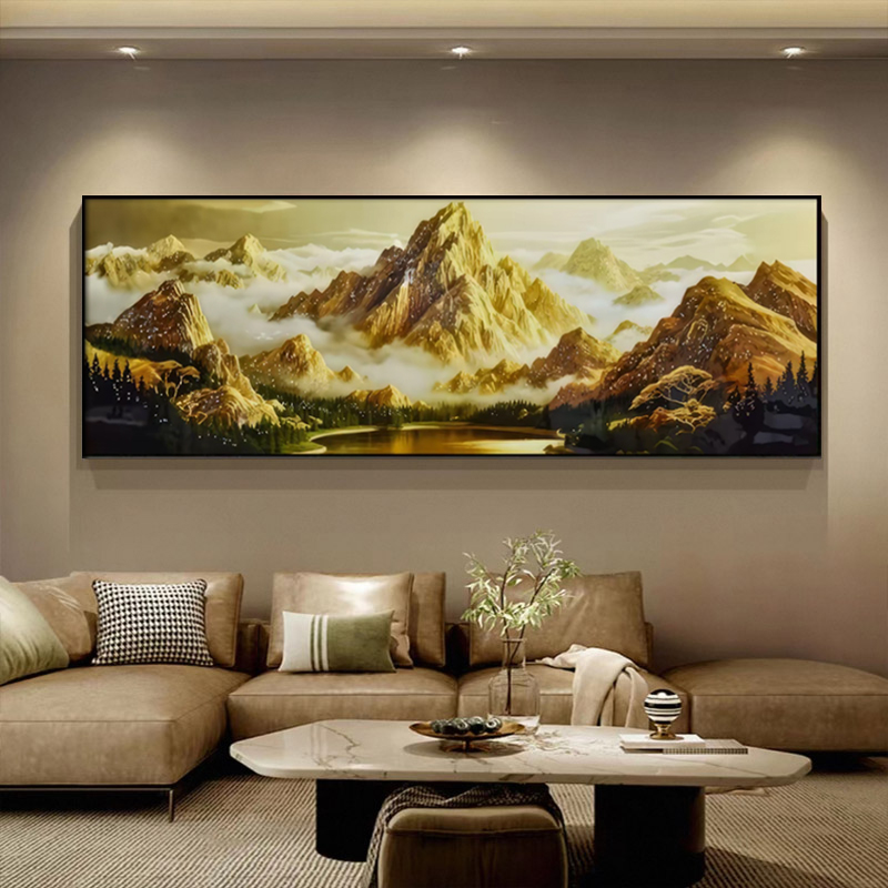 AS-006现代轻奢背靠金山客厅卧室床头沙发背景墙横版装饰画捡漏