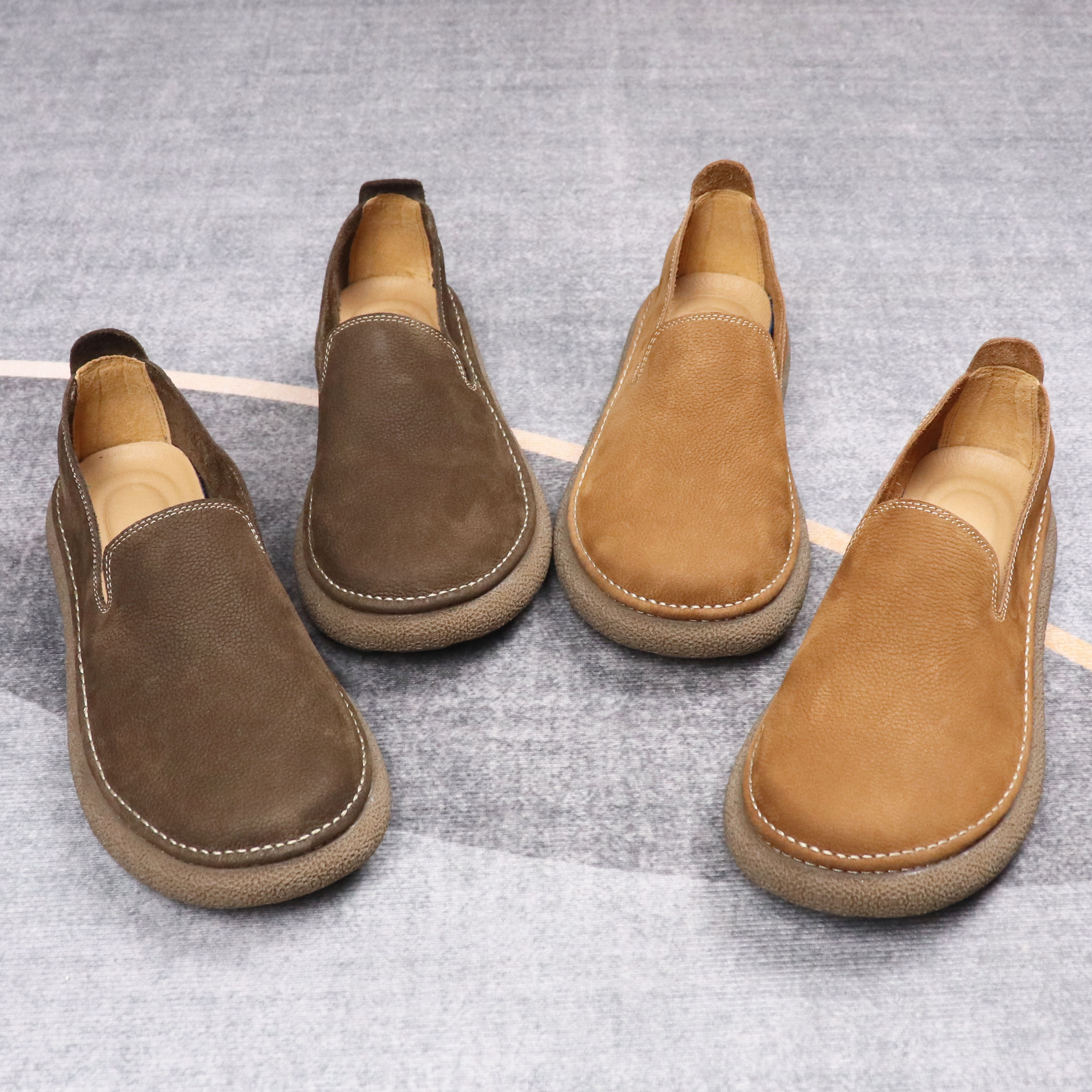 男士休闲皮鞋一脚蹬宽头男鞋真皮透气百搭复古风鞋子男软皮软底