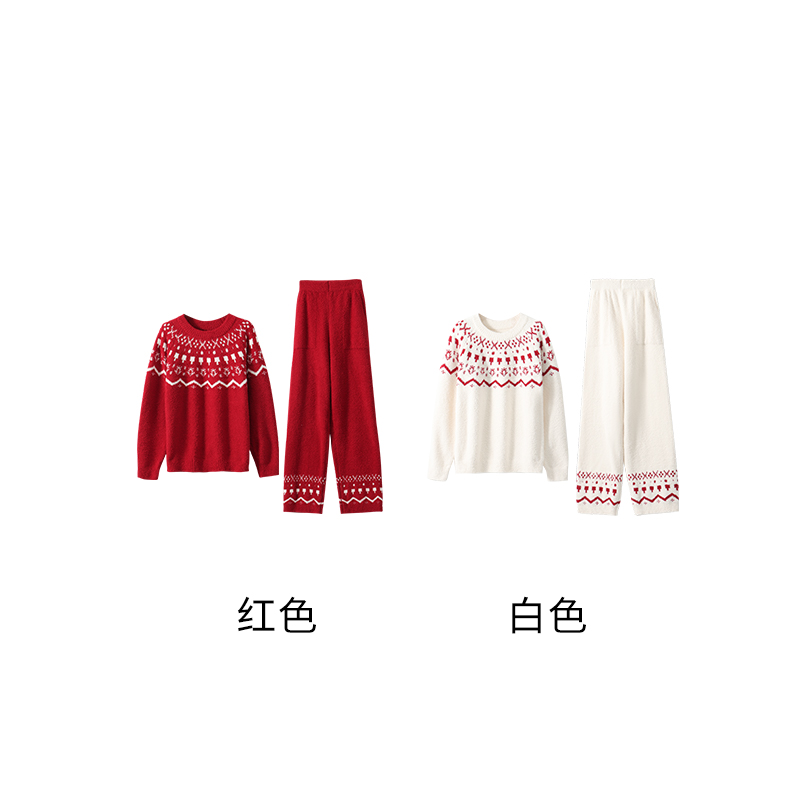 圣诞提花圆领套头套装J0964