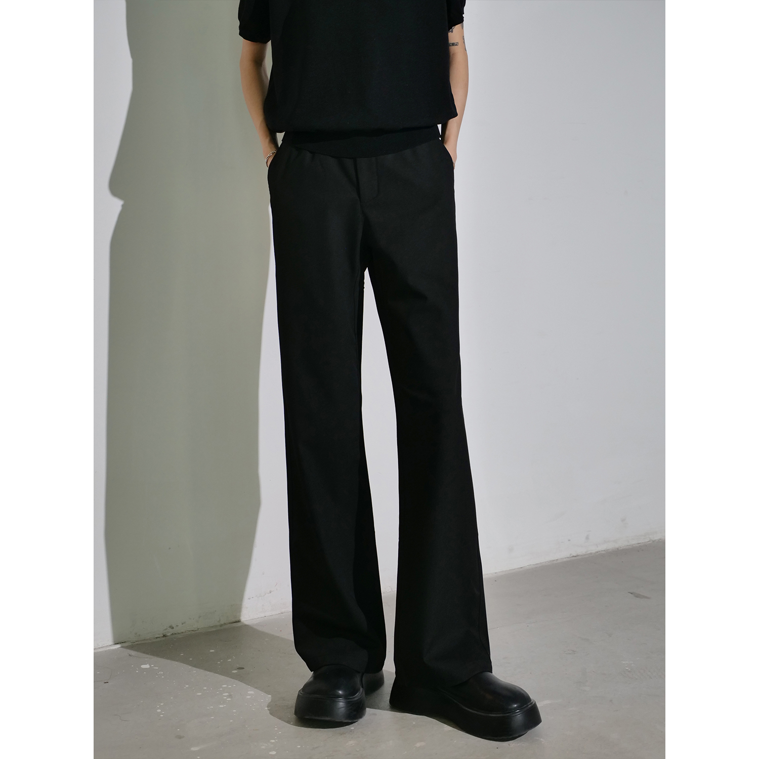 SPFL美式微喇黑色垂感西裤宽松直筒休闲西装裤男秋季百搭潮裤子