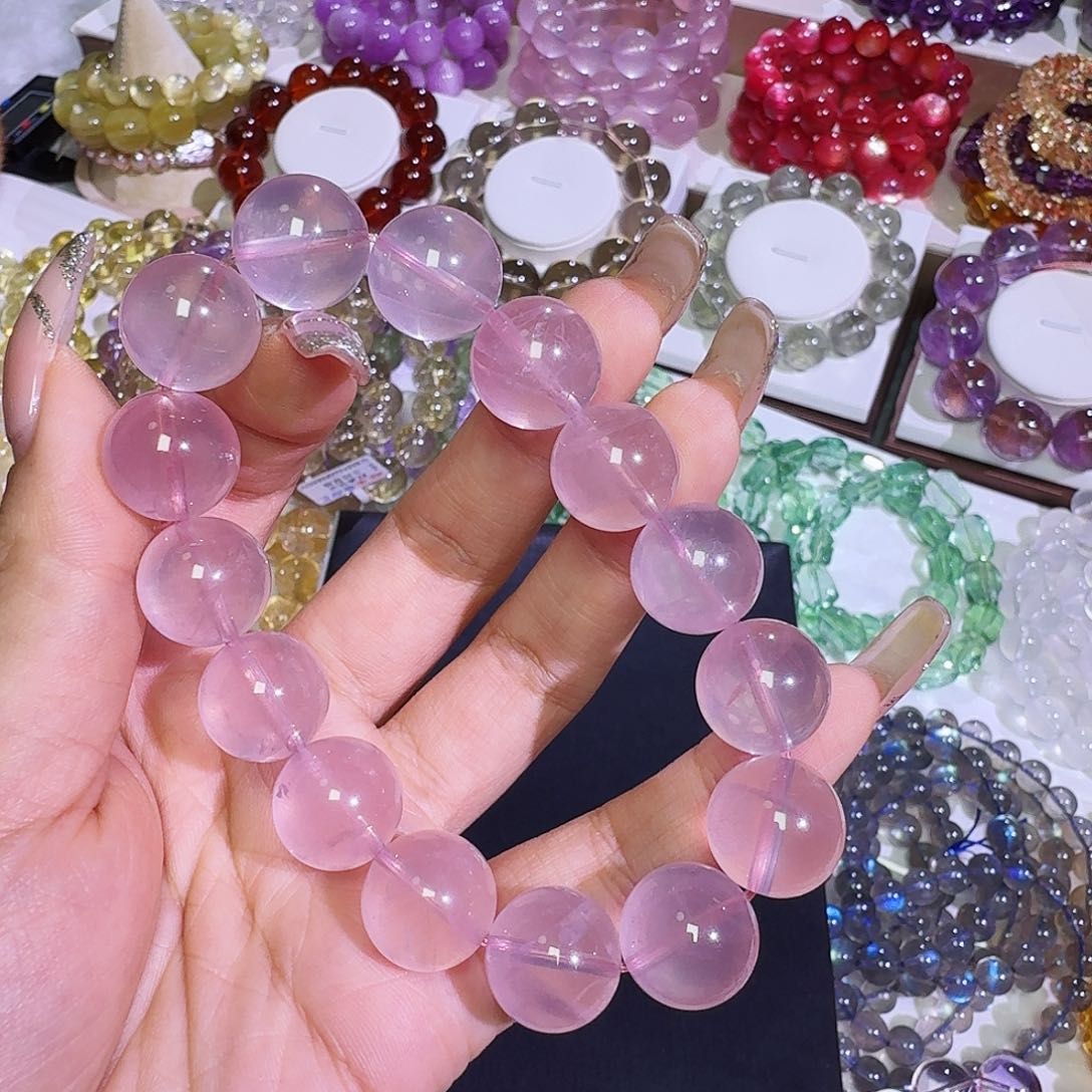 水晶手链未镶嵌冰**忆粉水晶马粉紫罗兰14