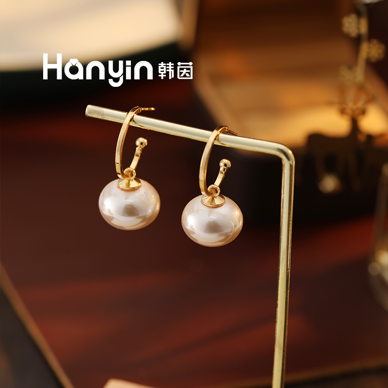 铜合金仿珍珠耳饰 925银针16mm人鱼姬馒头珠耳钉优雅百搭气质