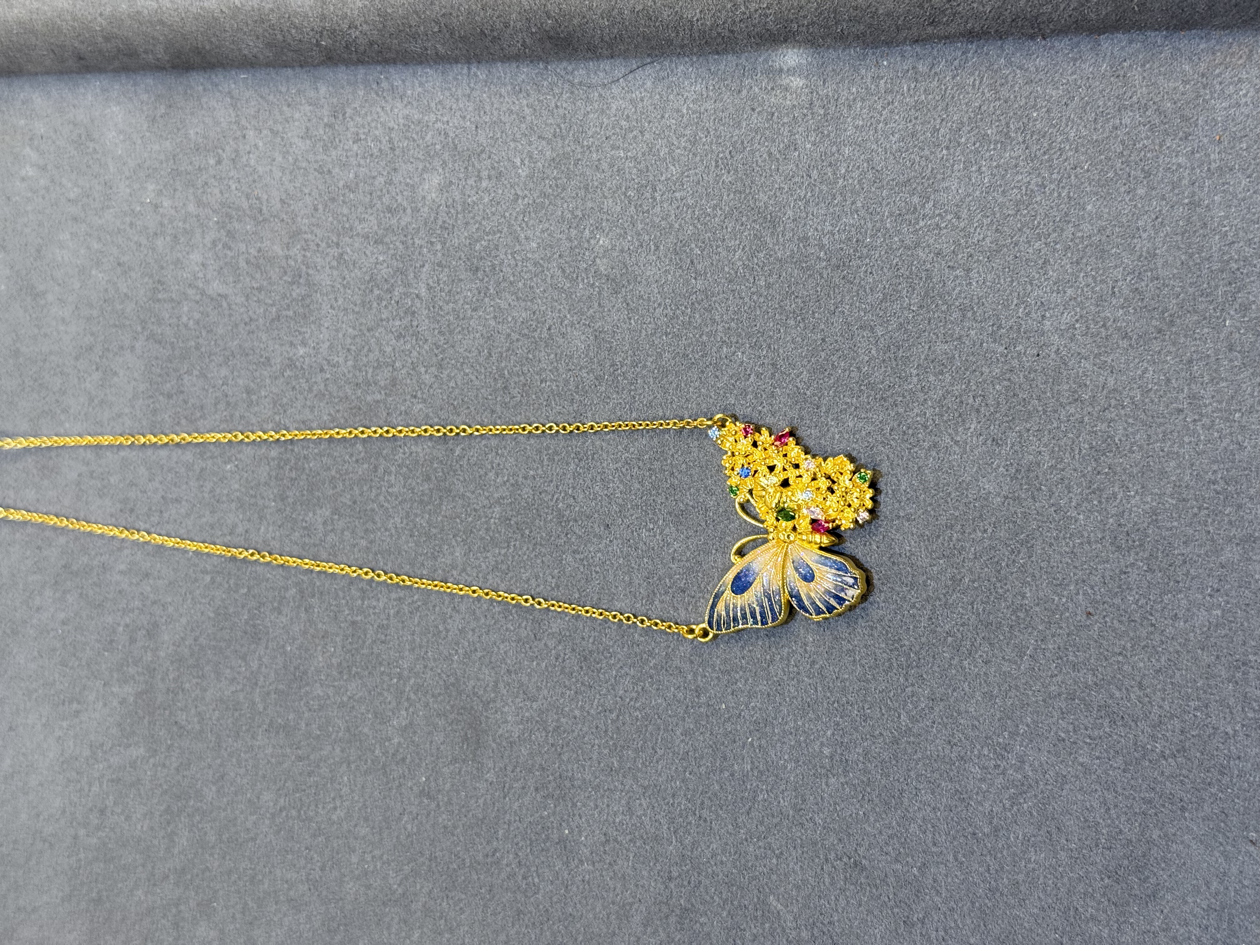 足金999 镶嵌5G蓝色蝴蝶套链 F350