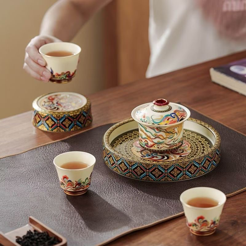 国潮女娲补天七色鹿家用功夫茶具套装商务礼品礼盒装