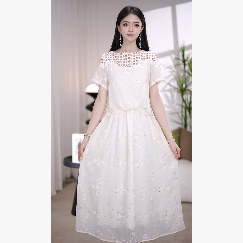 2025夏季新款高端轻奢优雅百搭遮肉显瘦修身时尚假两件连衣裙0517